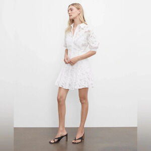 Club Monaco Patterned Sculptural Sleeve Dress Floral Button Front Puff Sleeve 14